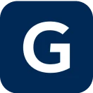 Sebuah logo berbentuk lingkaran dengan huruf "G" berwarna putih di tengah, dikelilingi latar belakang merah, menunjukkan identitas suatu merek atau layanan.